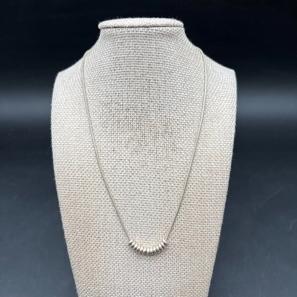 925 Snake Chain Necklace Unisex 16in Silver Excellent Sterling Bead Bar